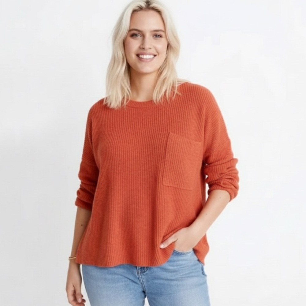 Madewell Thompson Pocket Pullover Sweater Heather Lipstick XL
